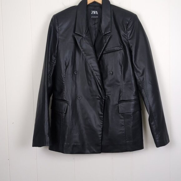 Zara Black Leather Blazer Blazers & Suit Jackets - Picture 4 of 9